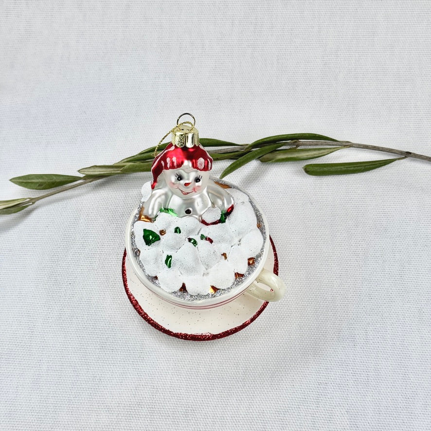 Hot Chocolate Cup with Snowman Ornament