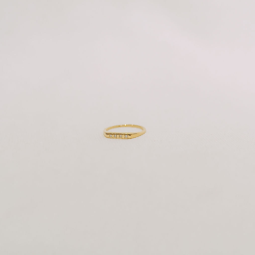 14K Diamond Petite Signet Ring