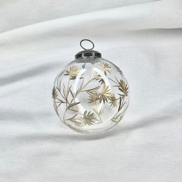 Glass Ball Ornament With Golden Floral Motif