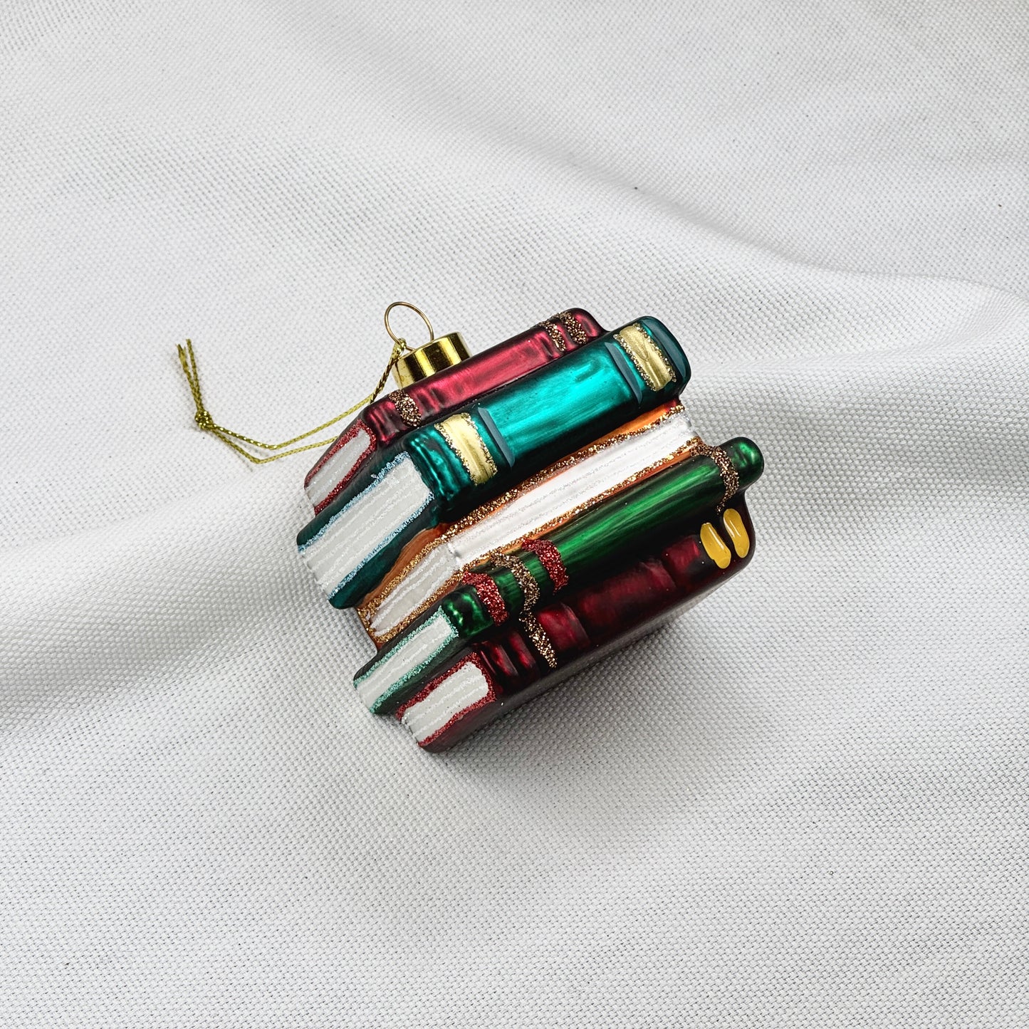 Book Stack Glass Ornament