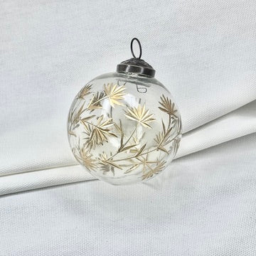 Glass Ball Ornament With Golden Floral Motif