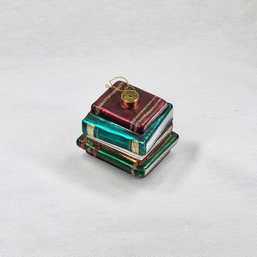 Book Stack Glass Ornament