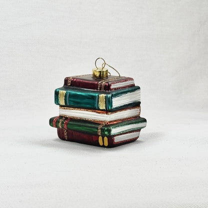 Book Stack Glass Ornament