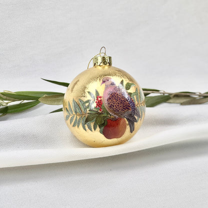 Golden Glass Ball Ornament With A Bird #1