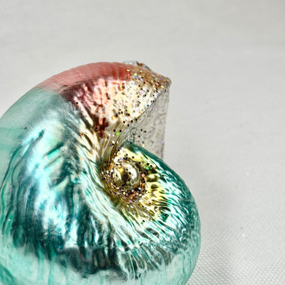 Blue Nautilus Shell Glass Ornament