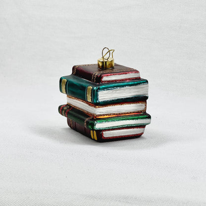 Book Stack Glass Ornament