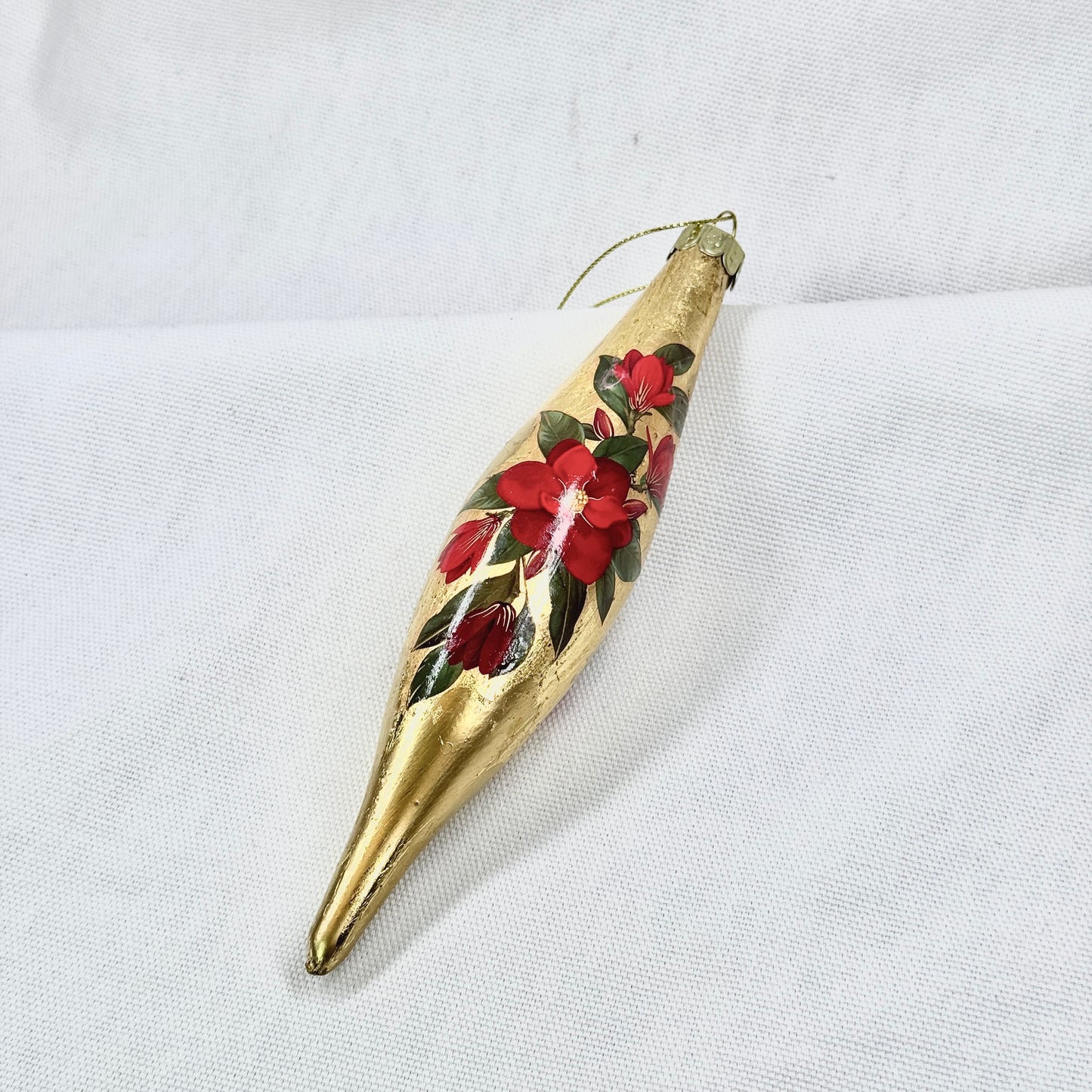Gold Teardrop Ornament With Flowers