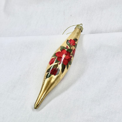 Gold Teardrop Ornament With Flowers