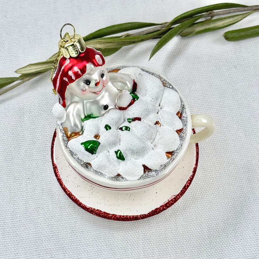 Hot Chocolate Cup with Snowman Ornament