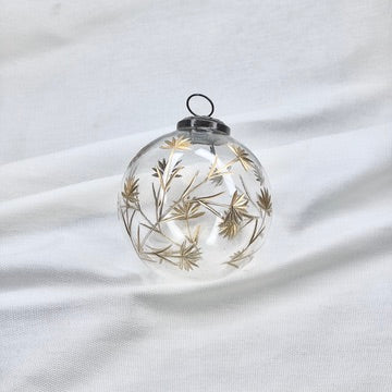Glass Ball Ornament With Golden Floral Motif