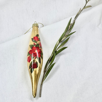 Gold Teardrop Ornament With Flowers