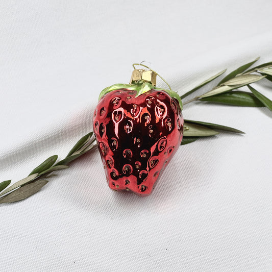 Glossy Glass Strawberry Ornament