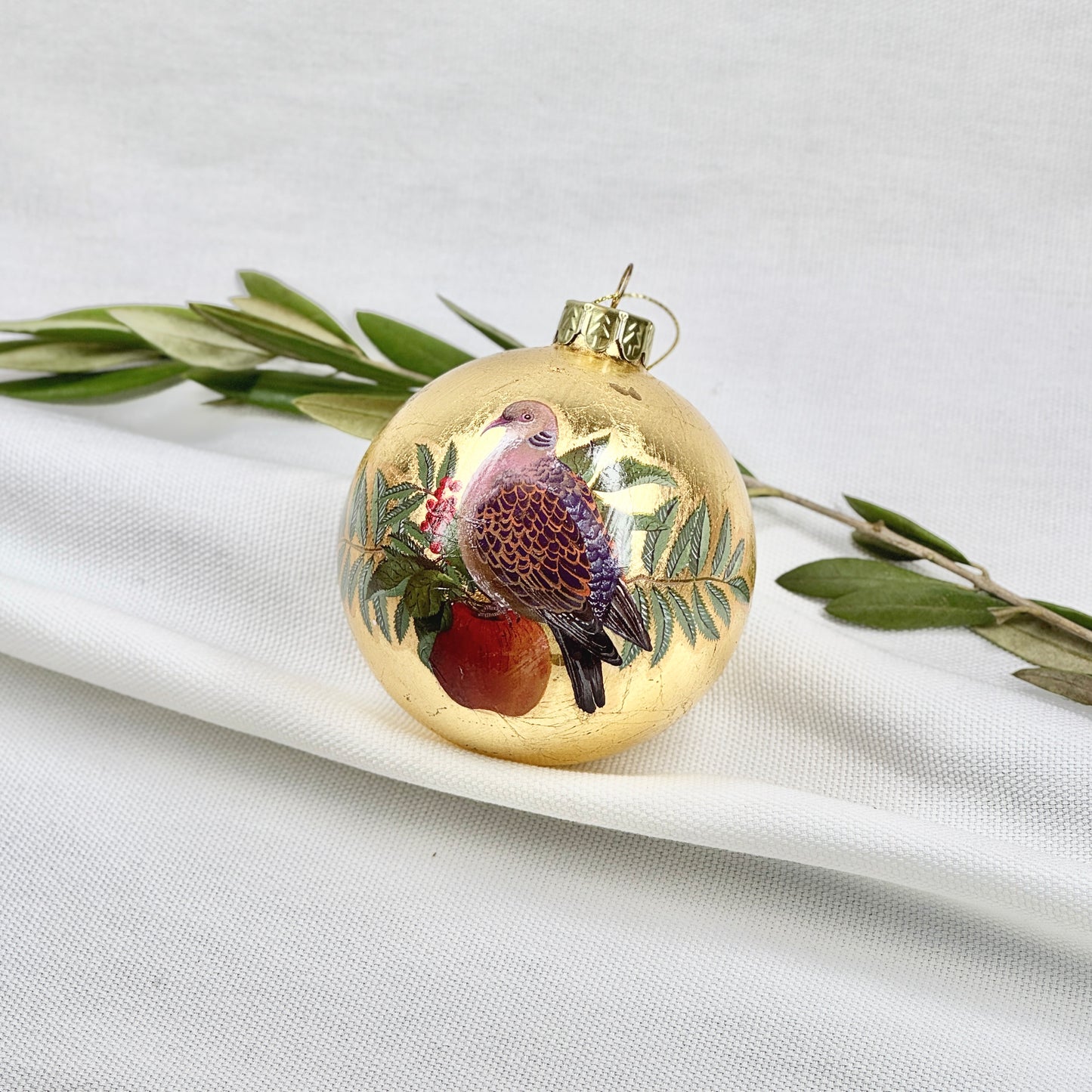 Golden Glass Ball Ornament With A Bird #1