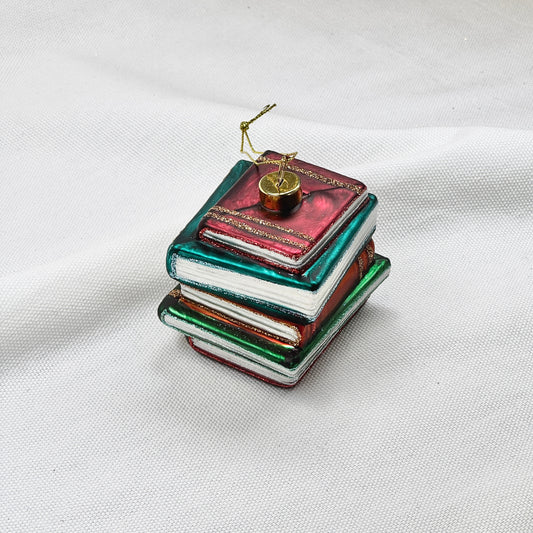 Book Stack Glass Ornament
