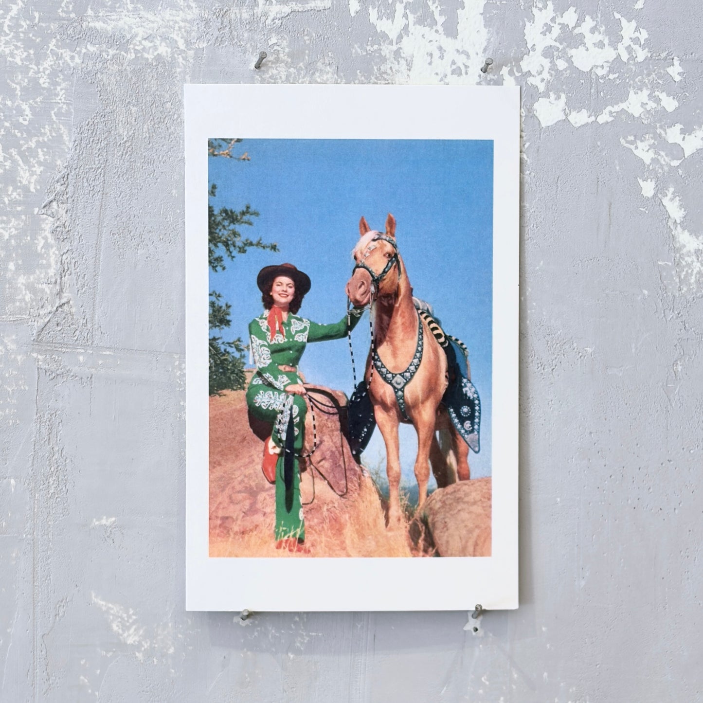 Cowgirl in Green Outfit with Palomino Postcard