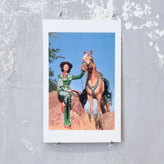 Cowgirl in Green Outfit with Palomino Postcard