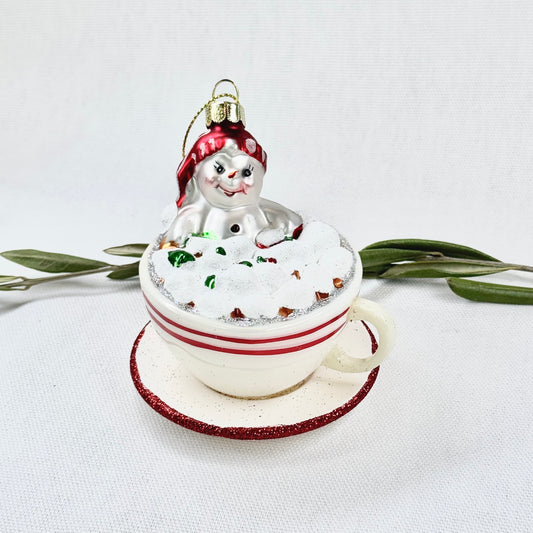 Hot Chocolate Cup with Snowman Ornament