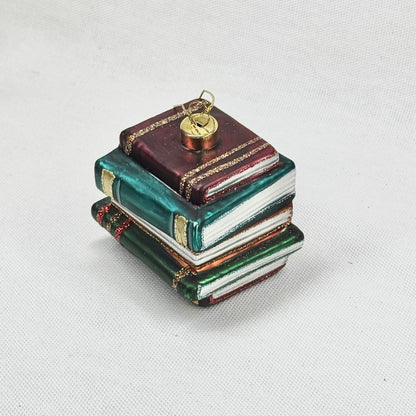 Book Stack Glass Ornament