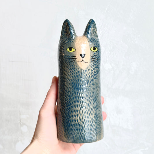 Cleo cat vase - blue
