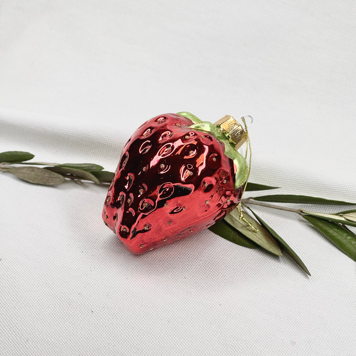 Glossy Glass Strawberry Ornament