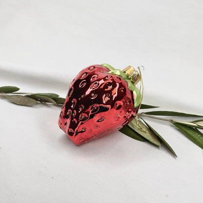 Glossy Glass Strawberry Ornament
