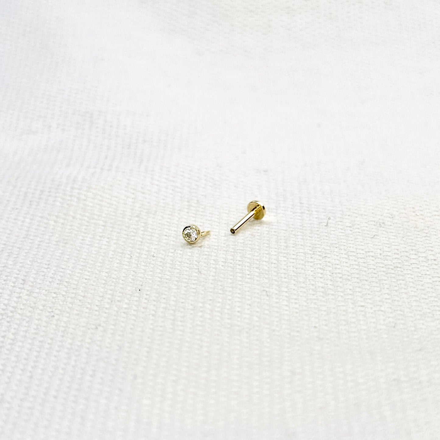 14K Bezel Flat Back Stud Earring