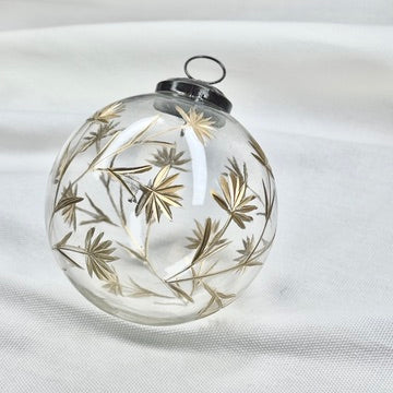 Glass Ball Ornament With Golden Floral Motif