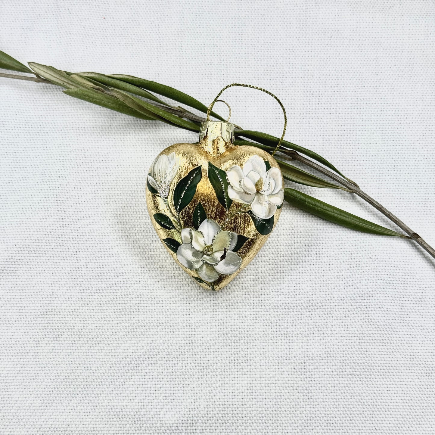 Golden Flower Heart Ornament