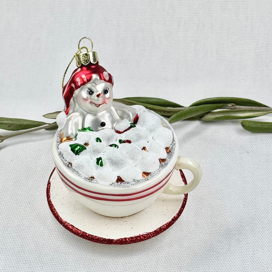Hot Chocolate Cup with Snowman Ornament