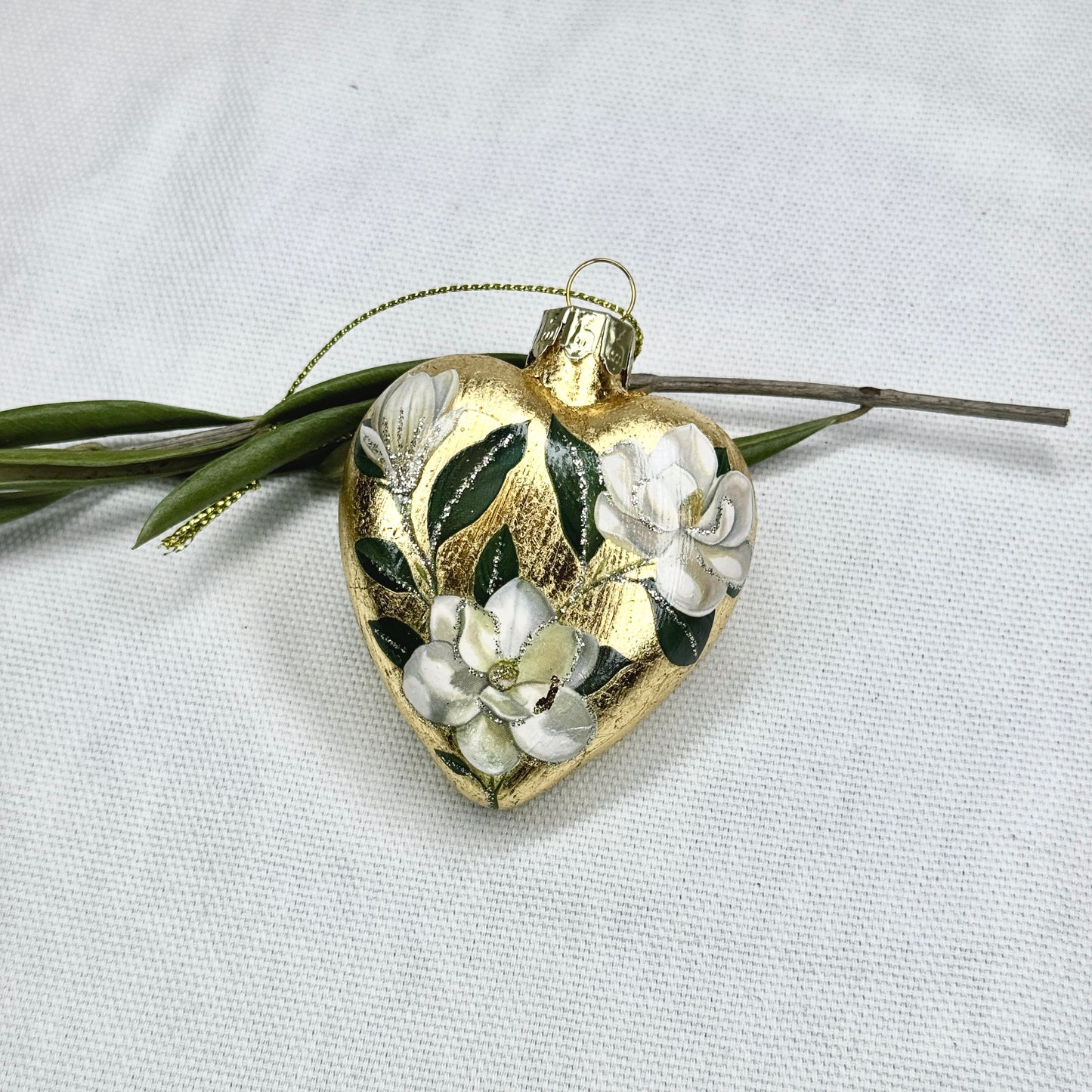 Golden Flower Heart Ornament
