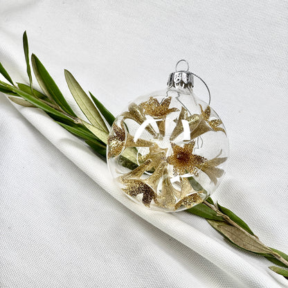 Round Glass Ornament With Gold Stars