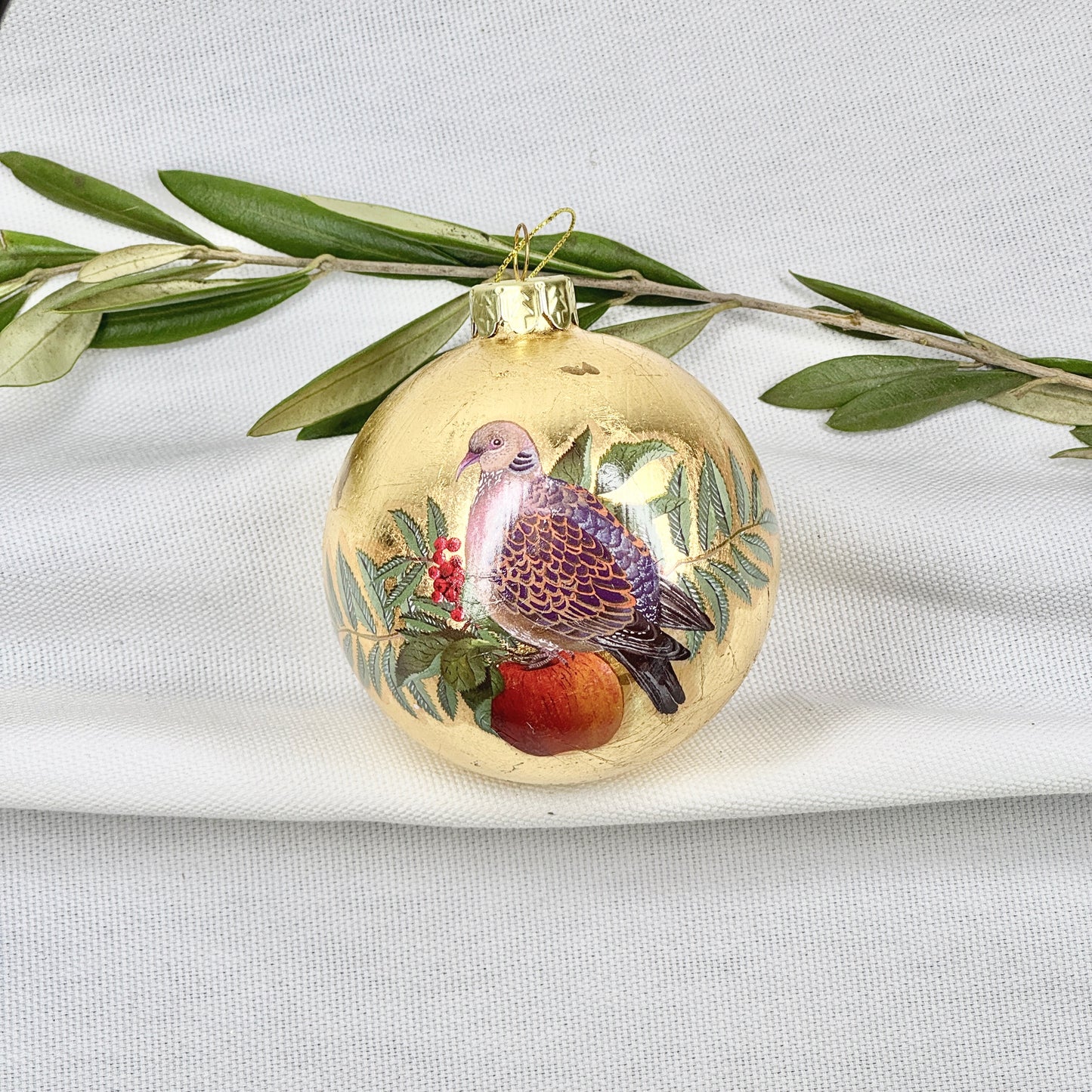 Golden Glass Ball Ornament With A Bird #1