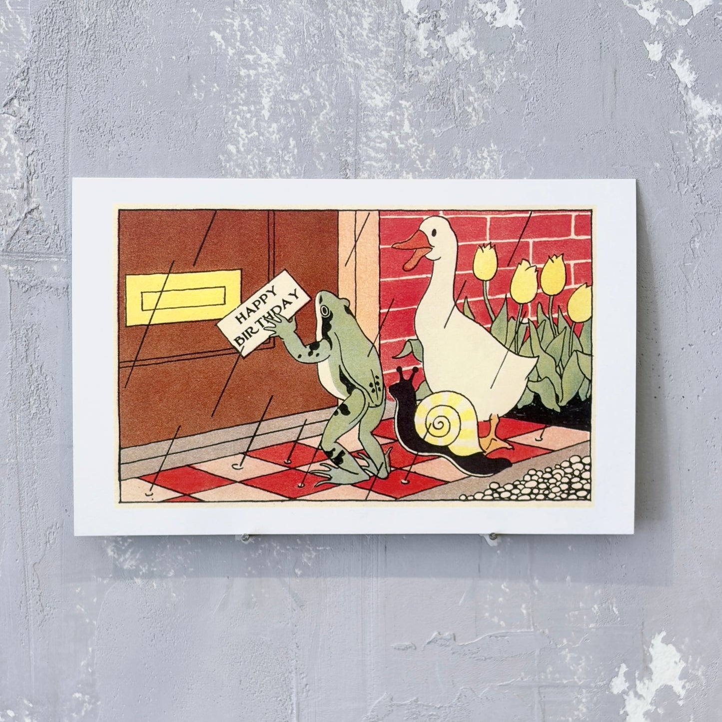 Happy Birthday Duck, Frog & Snail Postcard