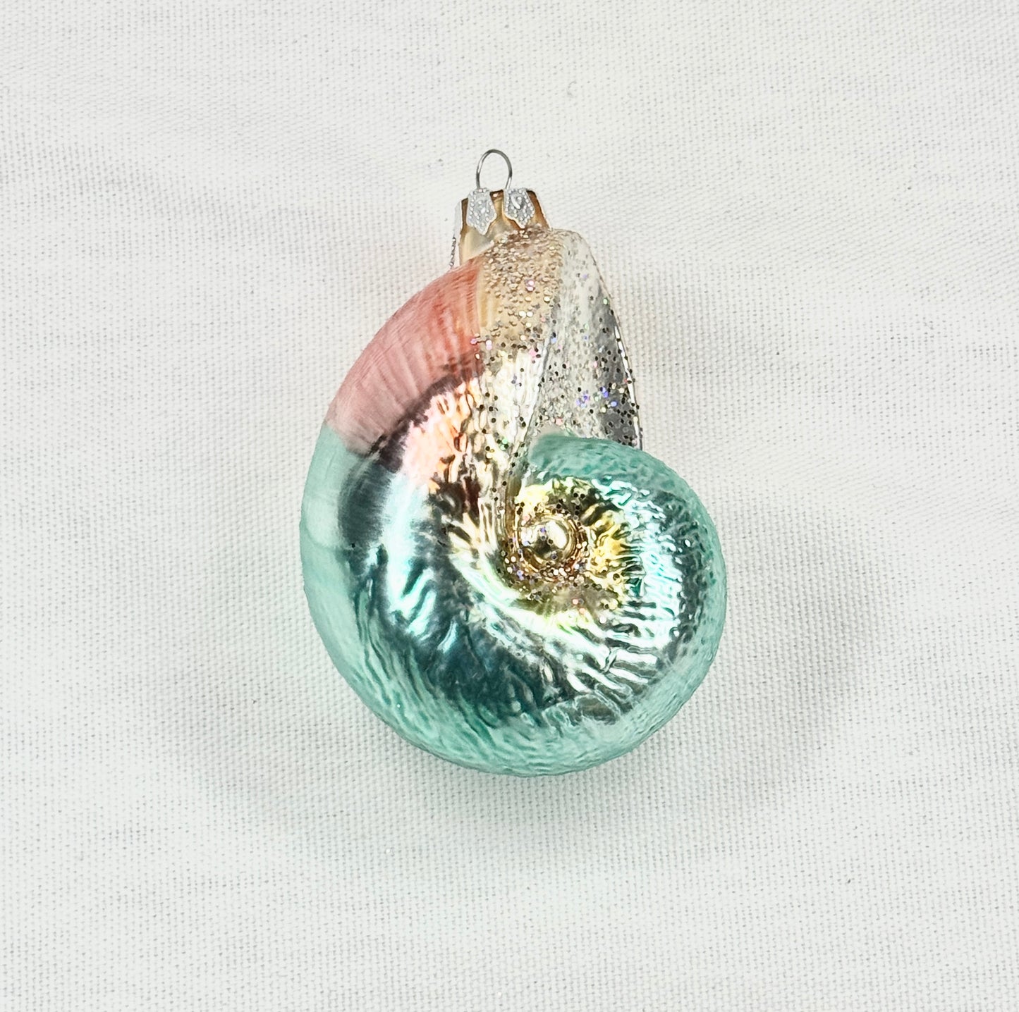 Blue Nautilus Shell Glass Ornament