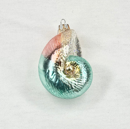 Blue Nautilus Shell Glass Ornament