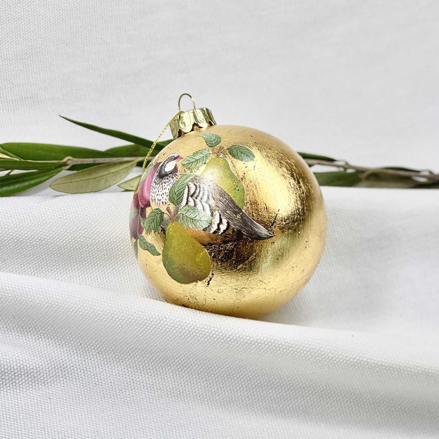 Golden Glass Ball Ornament With A Bird #2