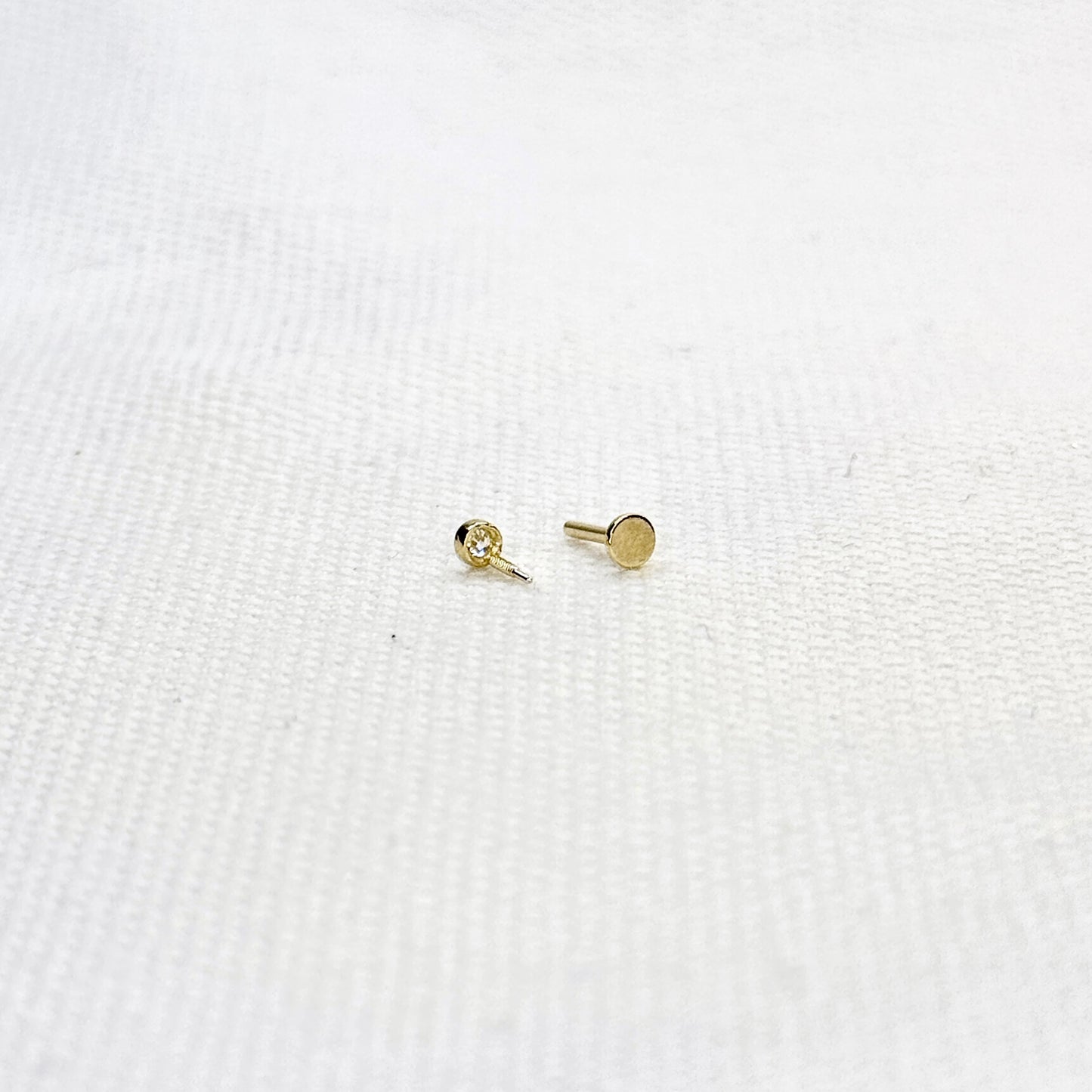 14K Bezel Flat Back Stud Earring