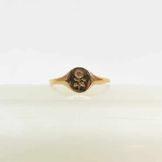 Mini Sunflower Brass Signet Ring