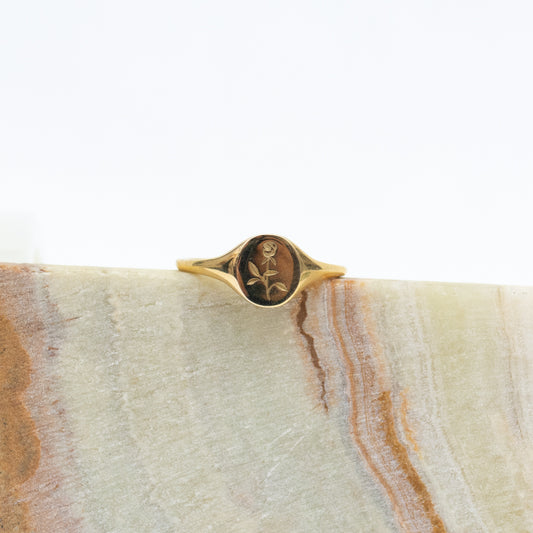 Mini Rose Brass Signet Ring