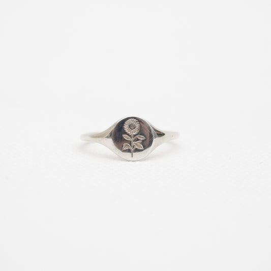 Mini Silver Sunflower Signet Ring