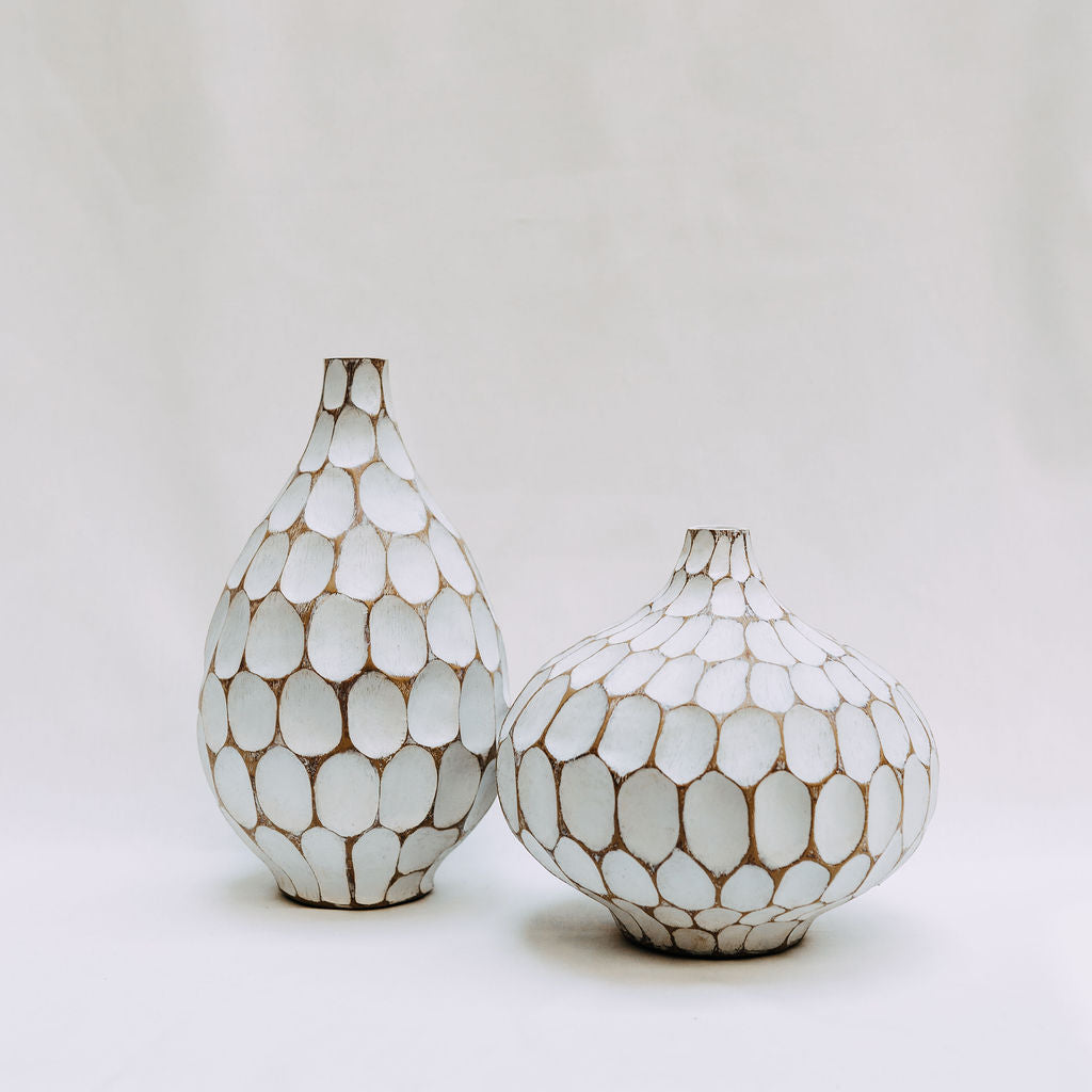 Carved Creme Vases