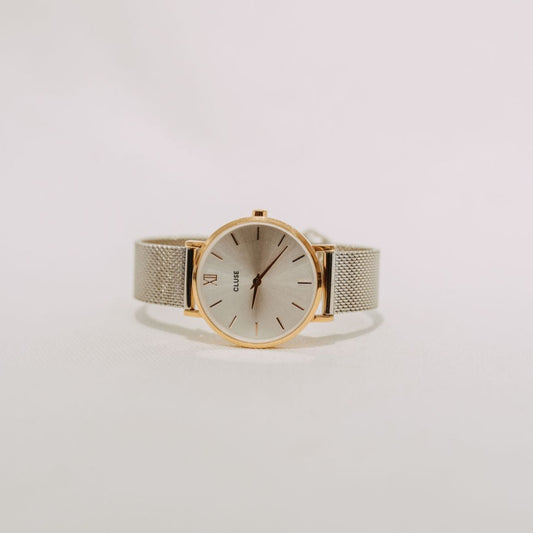 Rose Gold + Silver Mesh Watch